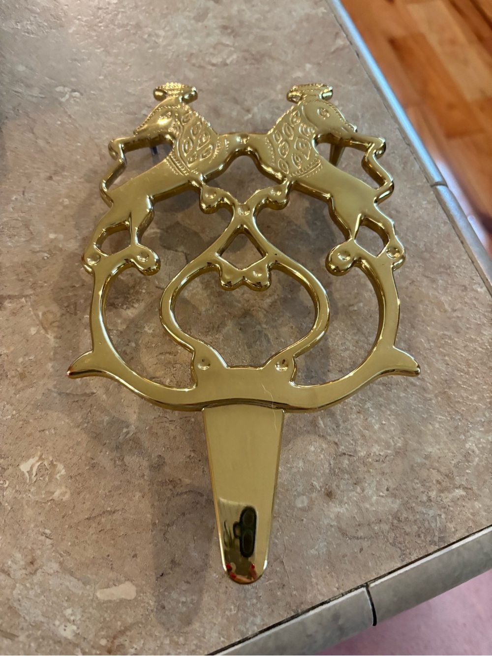 Brass Tone Double Lion Decorative Gold Trivet *